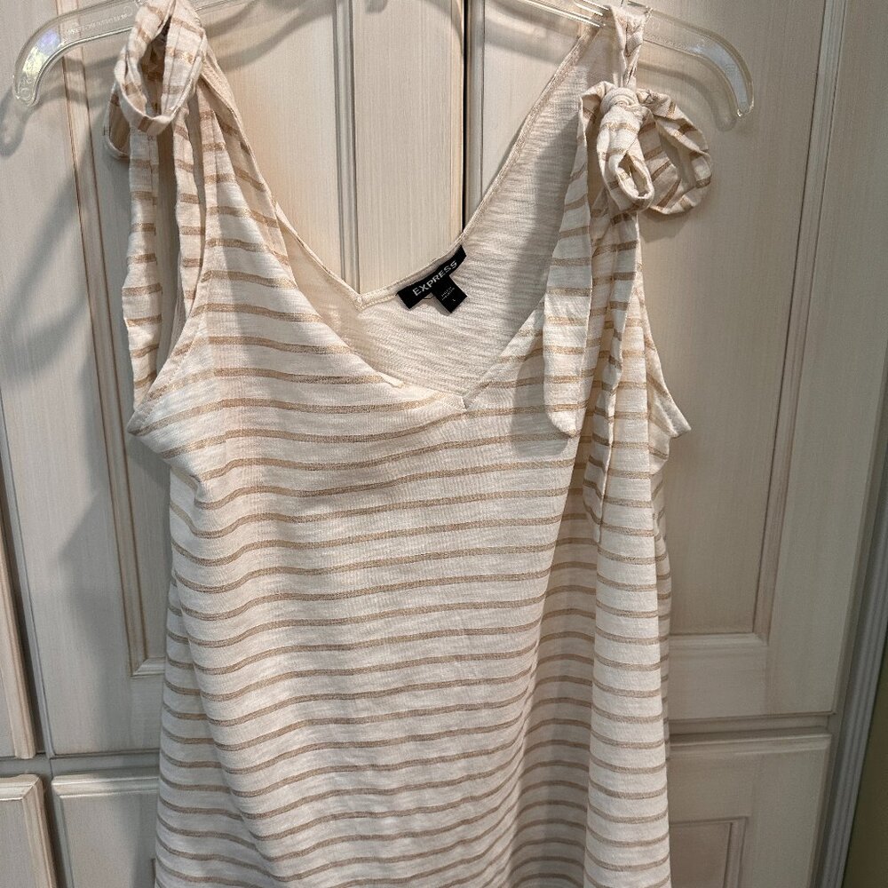 Express Women's Metallic Gold/Cream Striped Tie Strap Tank Top Size Large